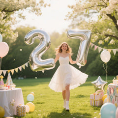 Kelfuoya 40-inch silver 27 balloon for anniversaries.