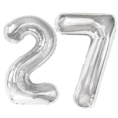 Kelfuoya 40-inch silver number 27 balloon for striking wall backdrop.