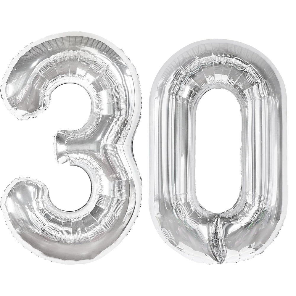 Kelfuoya 40-inch silver number 30 balloon for a bold birthday backdrop.