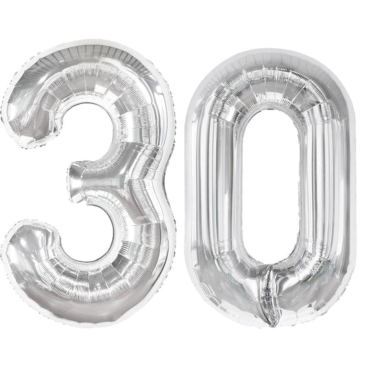 Kelfuoya 40-inch silver number 30 balloon for a bold birthday backdrop.