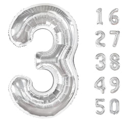 Kelfuoya 40-inch silver number 3 balloon for a bold birthday backdrop.