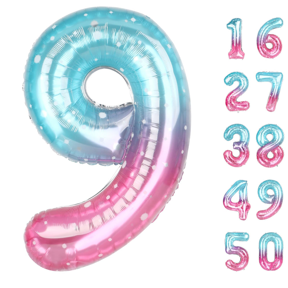 Kelfuoya 40inch starry number 9 balloon creates a striking birthday backdrop and photo moment.