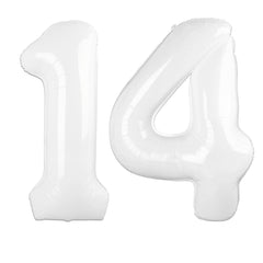 Kelfuoya 40-inch white number 14 balloon for birthdays and anniversaries.
