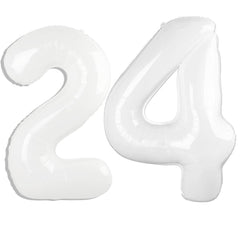 Kelfuoya 40-inch white number 24 balloon ready for wall decor at a birthday party.