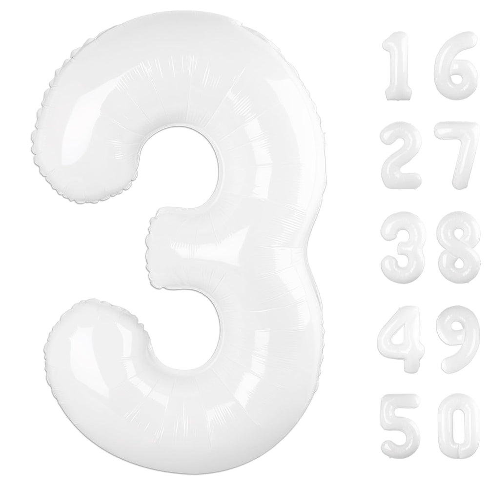 Kelfuoya 40-inch white number 3 balloon creates a bold birthday centerpiece.