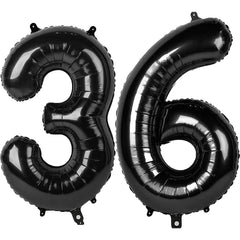 Kelfuoya black Number 36 balloon wall display for a dramatic party backdrop.