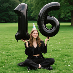 Kelfuoya black number 6 foil balloon pack for easy setup.
