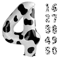 Kelfuoya cow-print 4-number balloon creates a striking 40-inch birthday backdrop.