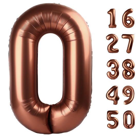 Kelfuoya 40-inch dark brown number 0 foil balloon ready for party decor that lasts.