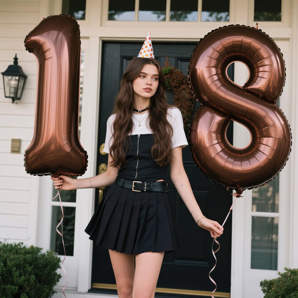Kelfuoya dark brown 18 balloon backdrop adds elegant photo focal point.