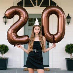 Kelfuoya dark brown number 20 balloon closeup highlights premium foil finish.