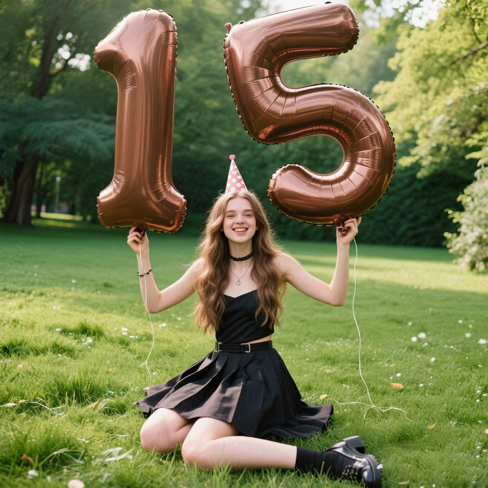 Kelfuoya dark brown number 5 balloon creates stylish photo backdrop.