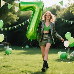 Kelfuoya green foil number 7 balloon enhances festive decor