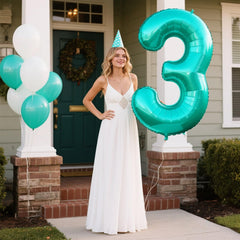 Kelfuoya foil number 3 teal balloon perfect for indoor or outdoor celebrations.