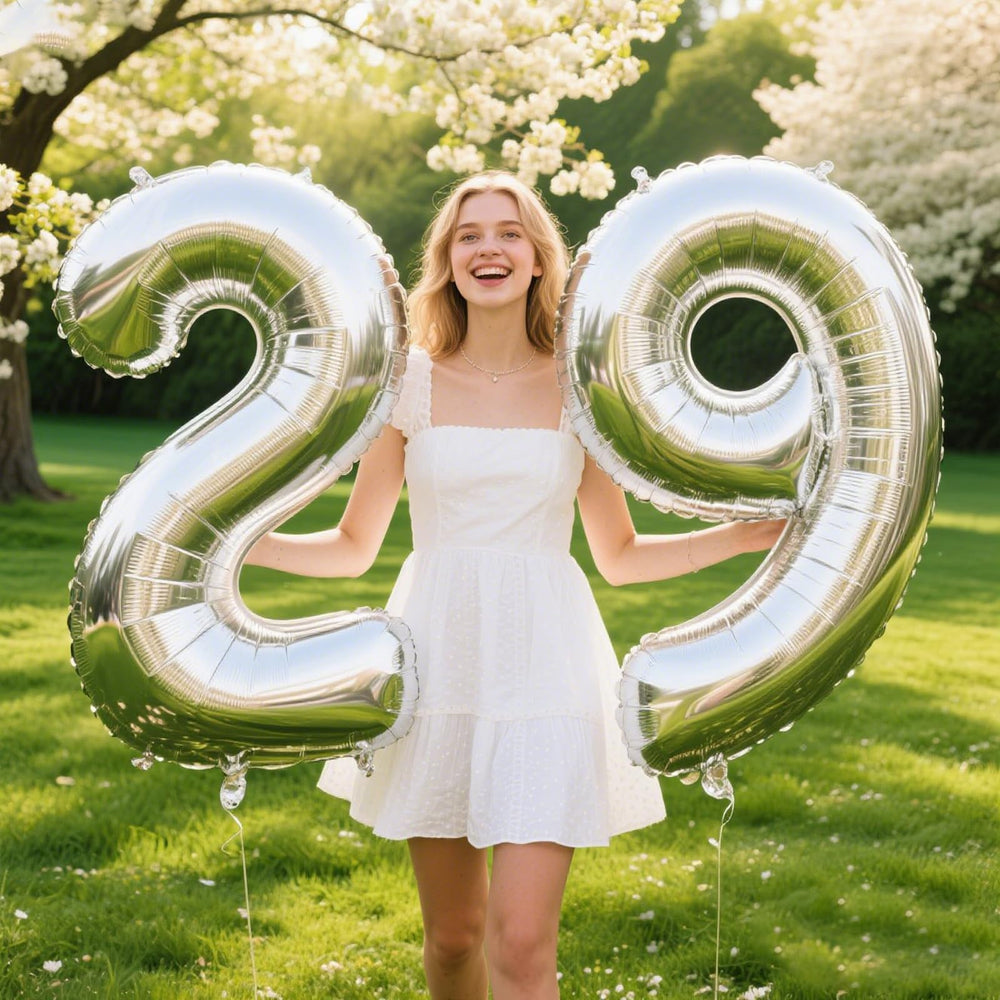 Kelfuoya foil number balloon 29 silver backdrop for elegant photos