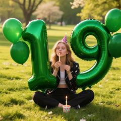 Kelfuoya giant green number 9 balloon adds dramatic focal point.