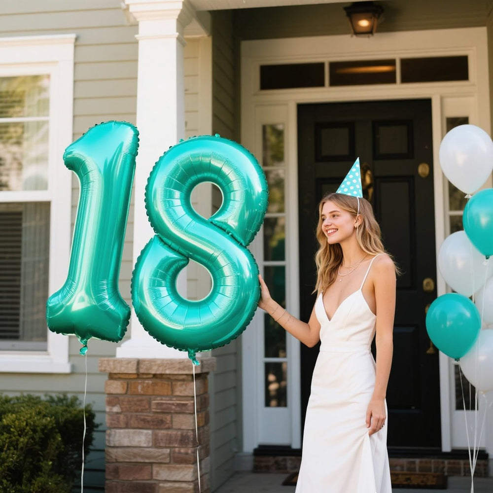 Kelfuoya giant teal 8th birthday balloon adds dramatic focal point to celebrations