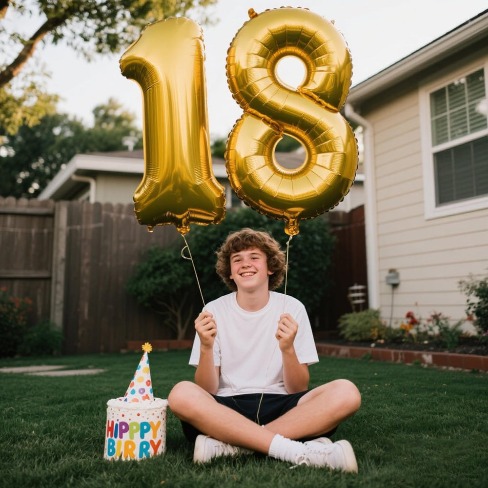 Kelfuoya gold digital number balloon 18 supports photo moments.