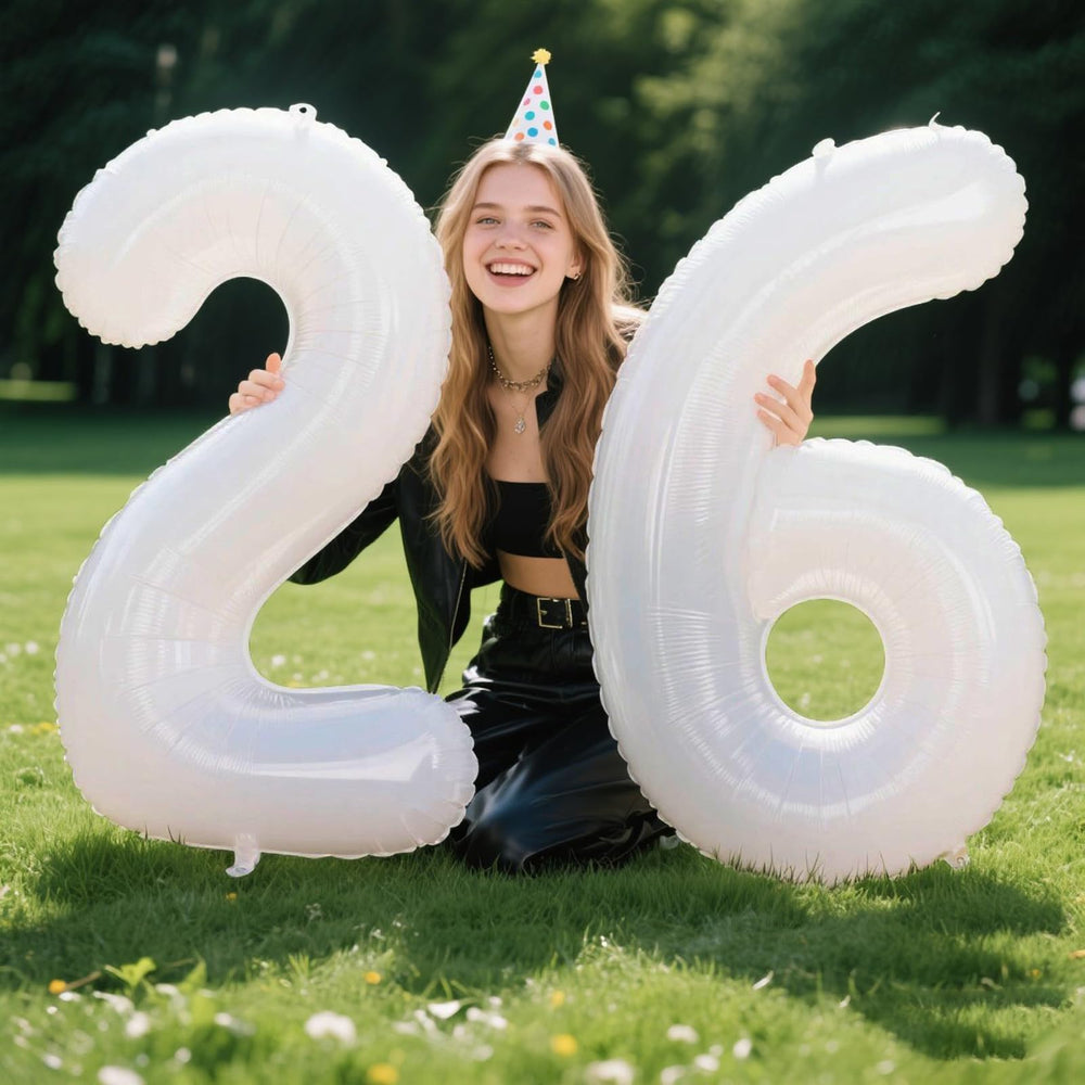 Kelfuoya gold foil number 26 balloon 40 inch adds elegant backdrop.