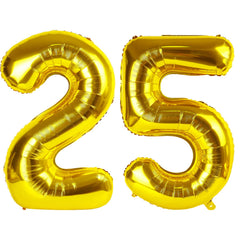 Kelfuoya gold number 25 balloon in 40-inch size adds milestone flair.