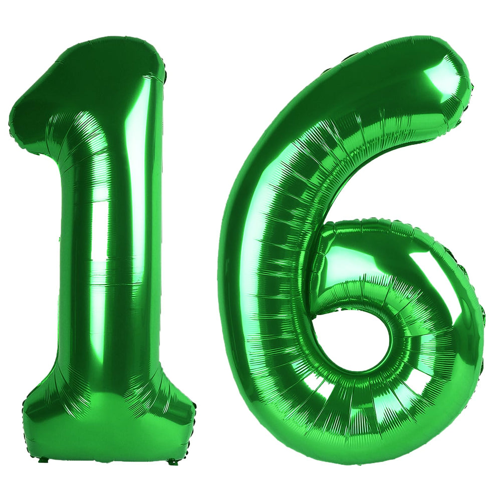 Kelfuoya green number 16 balloon inflated for a 40-inch birthday display
