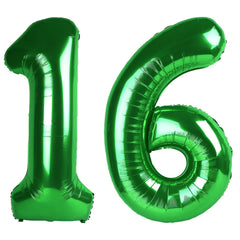 Kelfuoya green number 16 balloon inflated for a 40-inch birthday display