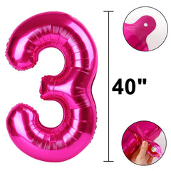 Kelfuoya hot pink foil Number 3 balloon creates vibrant party backdrop