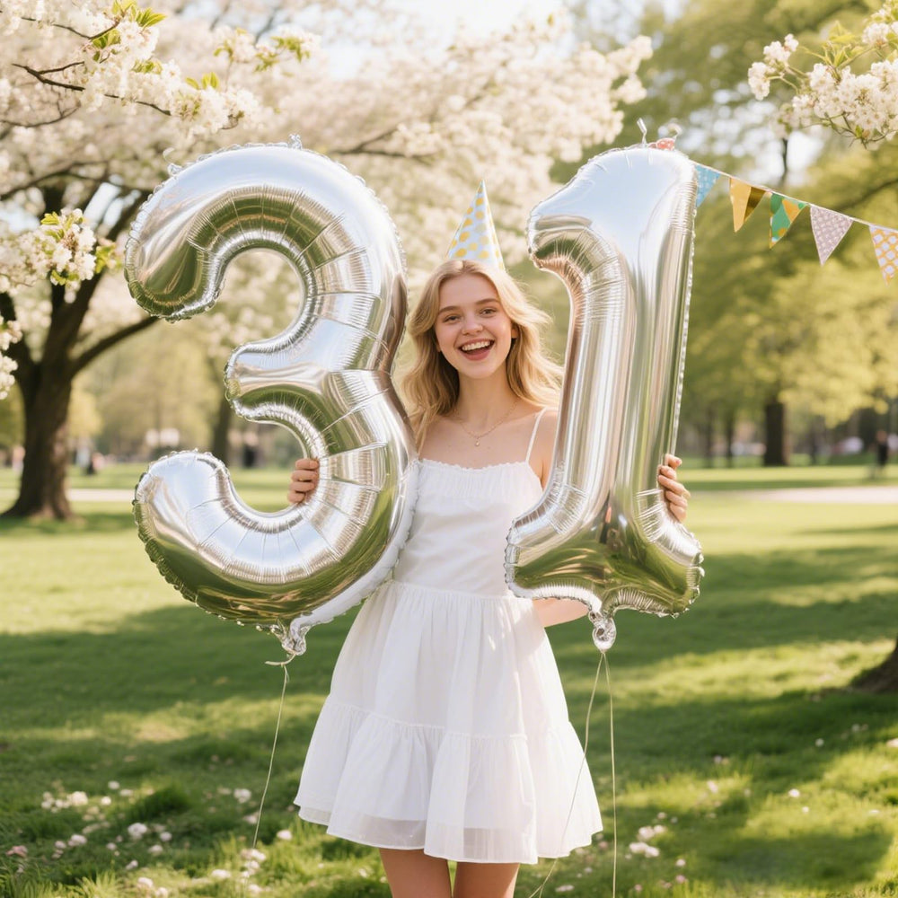 Kelfuoya 40-inch silver balloon with self-seal feature.