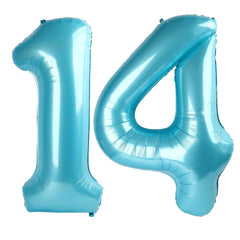 Kelfuoya light blue 40 inch number 14 balloon for festive decor and photos.