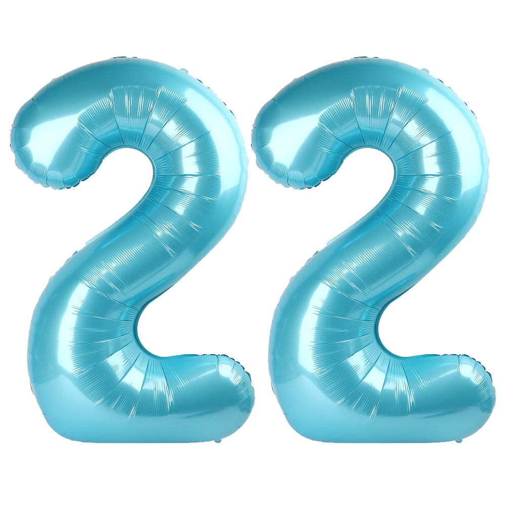Kelfuoya light blue 40-inch number 22 balloon creating a bold birthday backdrop.