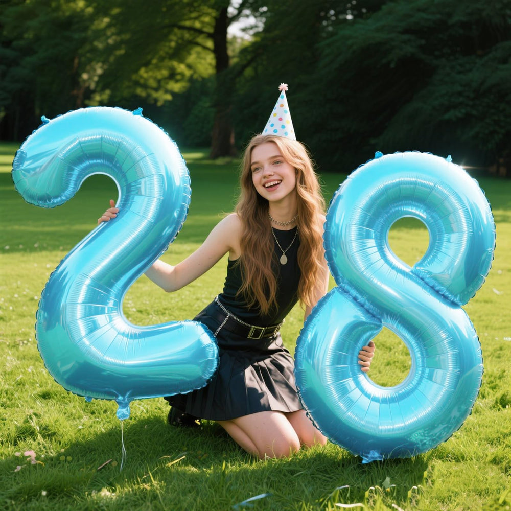 Kelfuoya light blue number balloon for weddings and anniversaries with elegant glow.