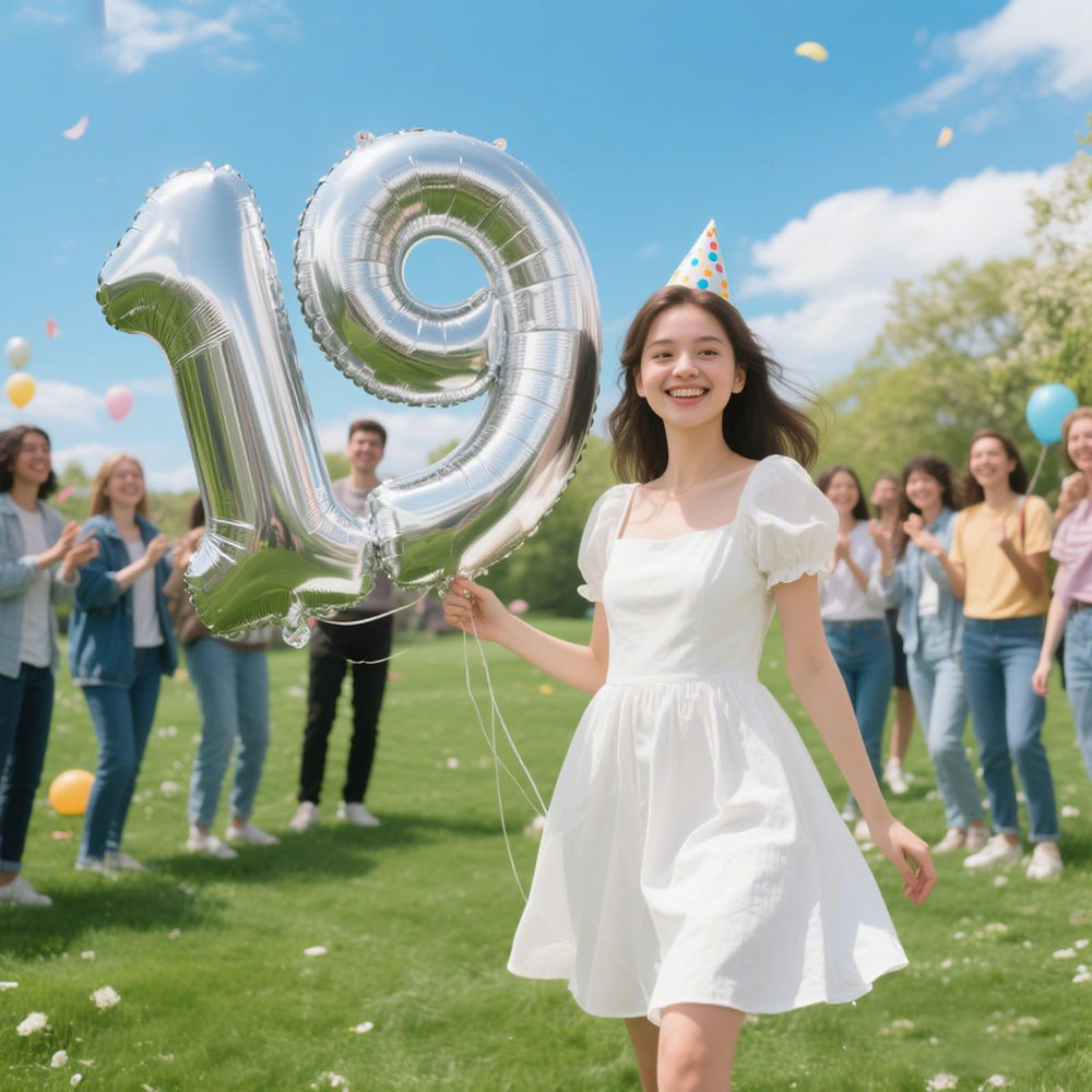 Kelfuoya party backdrop idea using silver number balloon for vibrant scenes.