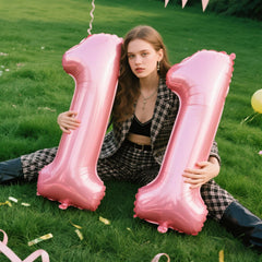 Kelfuoya pearlescent pink foil balloon closeup shows premium shine and durability.