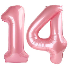 Kelfuoya pearlescent pink 40-inch number 14 balloon, ideal birthday decor.