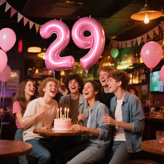 Kelfuoya pink 29-number balloon serves as table centerpiece accents