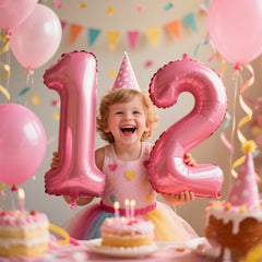 Kelfuoya pink number 12 balloon birthday setup offers instant festive flair.