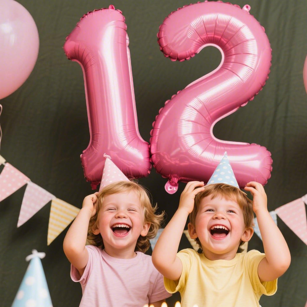 Kelfuoya pink number 12 balloon wall display enhances photo backdrops.