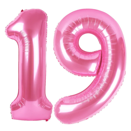 Kelfuoya pink number 19 balloon, 40-inch, ideal for a striking birthday backdrop.