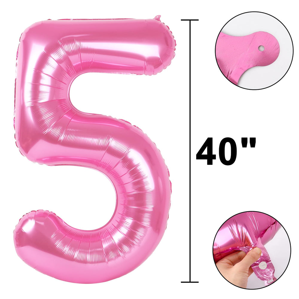 Kelfuoya pink number 5 balloon wall-hanging setup ideal for photo backdrops.