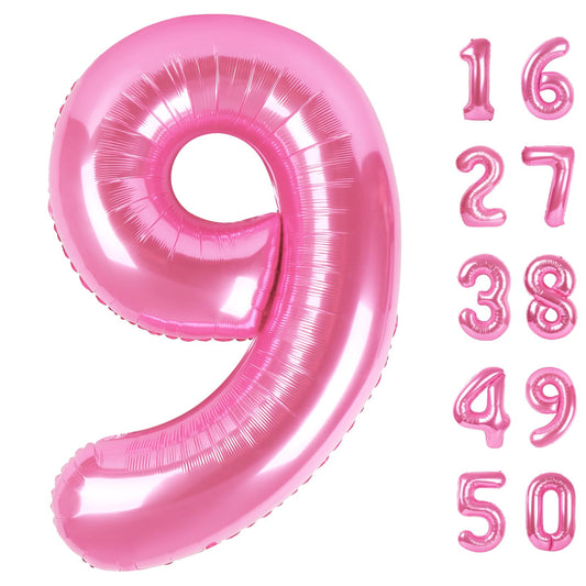 Kelfuoya pink number 9 balloon 40-inch, ideal for striking birthday photo backdrops.