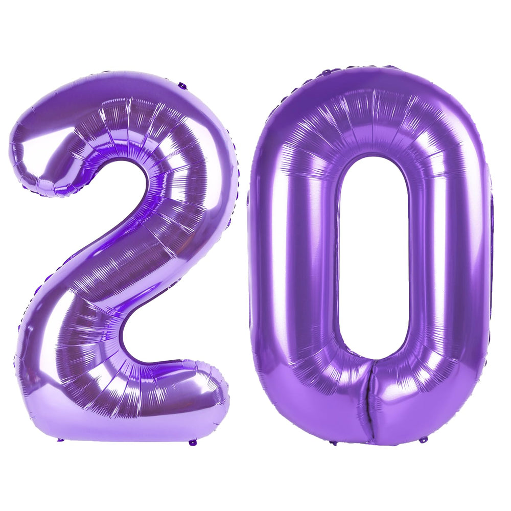Kelfuoya purple 40-inch number 20 balloon creates a dramatic backdrop for photos.