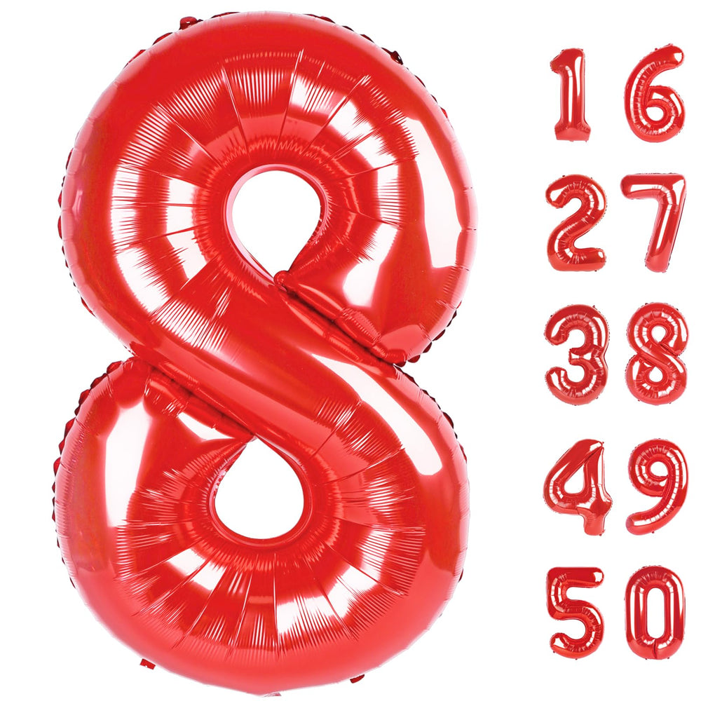 Kelfuoya red number 8 balloon 40-inch serves as a bold party backdrop.