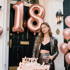 Kelfuoya rose gold 18-number balloon closeup showing premium foil shine