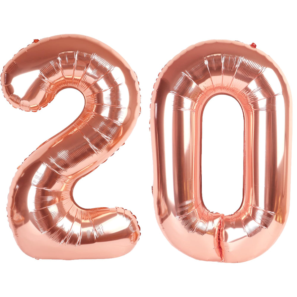 Kelfuoya rose gold 40-inch number 20 balloon front view for a striking birthday centerpiece