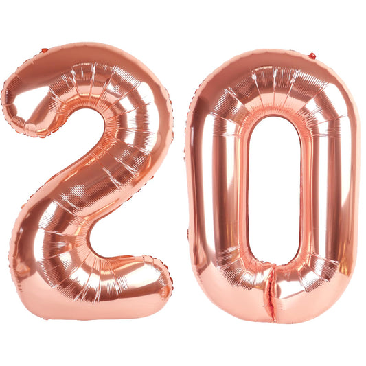 Kelfuoya rose gold 40-inch number 20 balloon front view for a striking birthday centerpiece