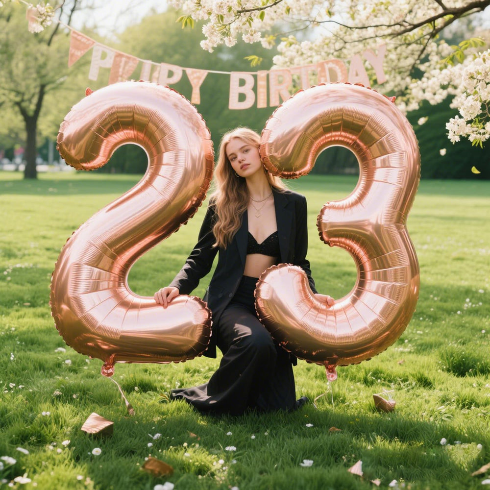 Kelfuoya rose gold 40-inch number 23 balloon prepared for outdoor display