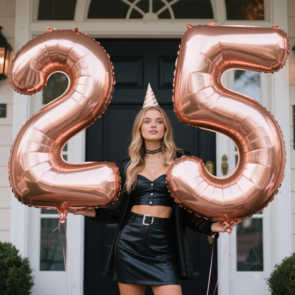 Kelfuoya rose gold number 25 balloon wall display adds instant celebration backdrop