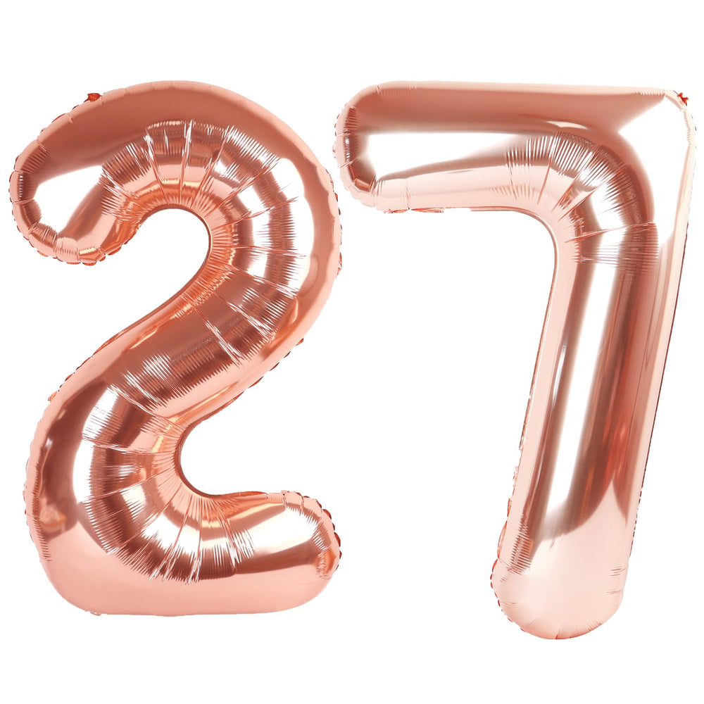 Kelfuoya rose gold number 27 balloon, a towering 40-inch foil centerpiece for celebrations.
