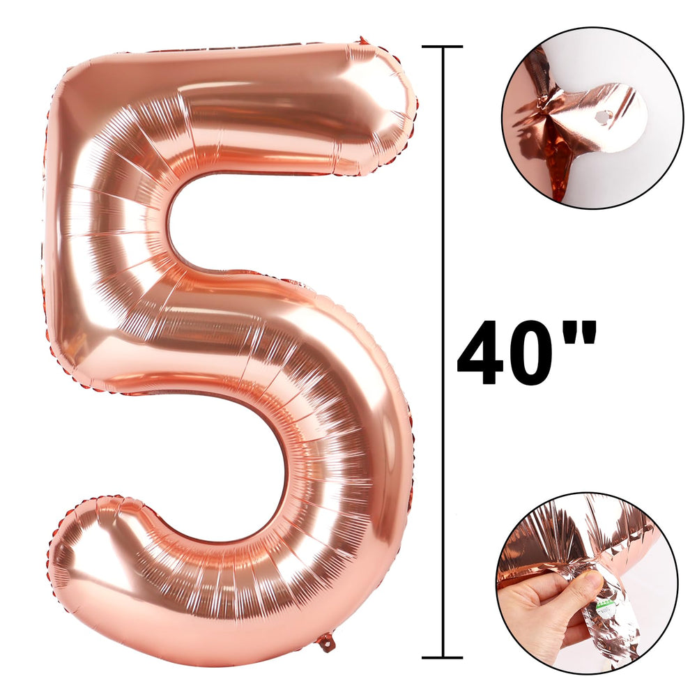 Kelfuoya rose gold number 5 balloon wall display elevates any party backdrop