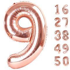 Kelfuoya Rose Gold Number 9 balloon on a wall display for a birthday party backdrop.